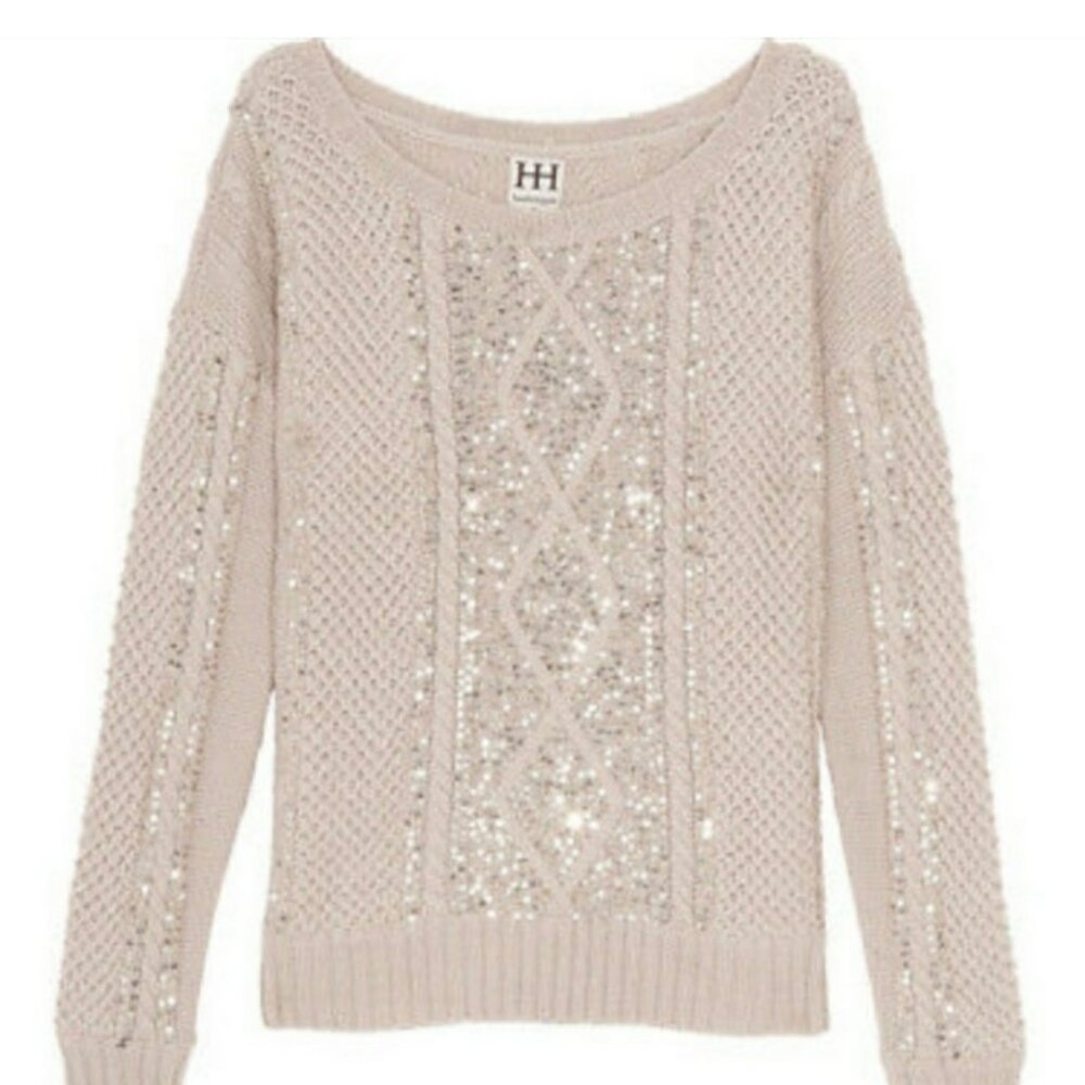 Haute Hippie Sequin Cableknit Sweater Size Large